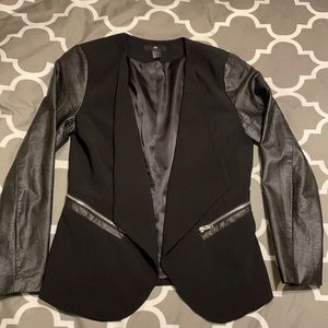 H&M Faux Leather Sleeve Open-Front Jacket